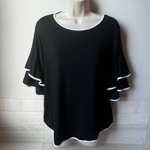 Cable & Gauge Black Double Ruffle Sleeve Top - Women’s Small